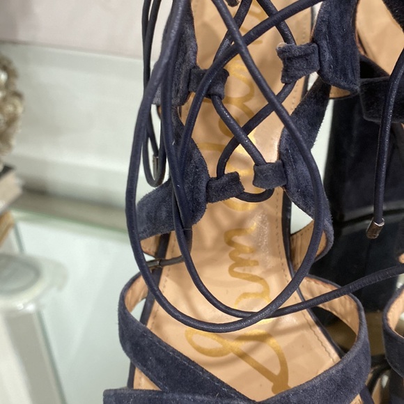Sam Edelman Lace Up Yardley Suede Leather Navy Blue High Heel Sandals 8.5 US - Picture 4 of 11